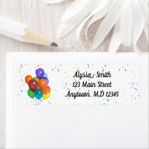Colorful Balloons  Confetti Return Address Labels