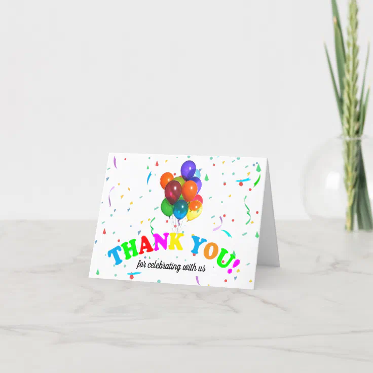 Colorful Balloons & Confetti Thank You Card | Zazzle