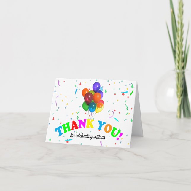 Colorful Balloons & Confetti Thank You Card (Front)