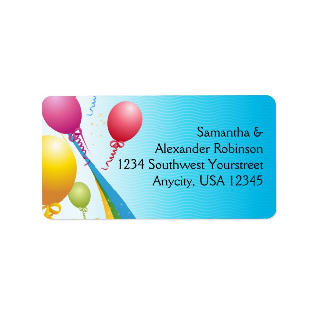 Colorful Balloons | Curly Ribbons Label (Front)