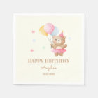 Colorful Balloons Cute Bear Girl Birthday