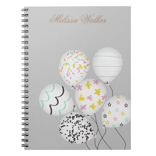 colorful balloons cute monogram notebook (Front)