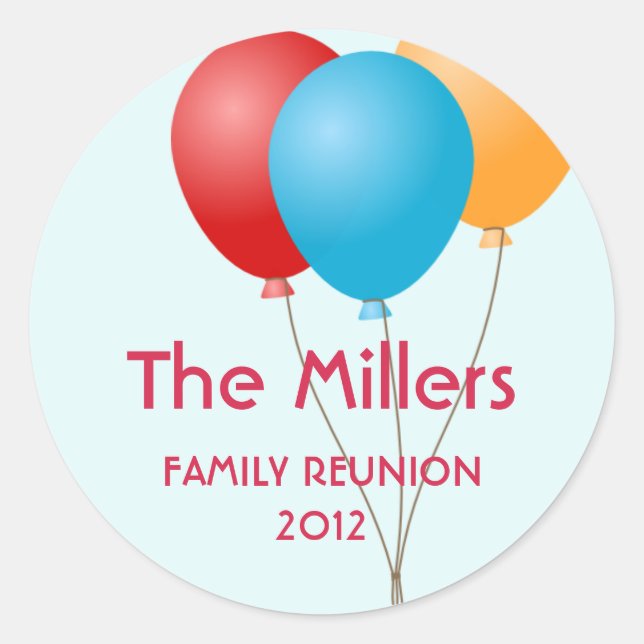 Colorful balloons family reunion party favor label (Front)