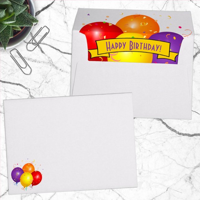 Colorful Balloons Happy Birthday Banner Custom Envelope (Creator Uploaded)