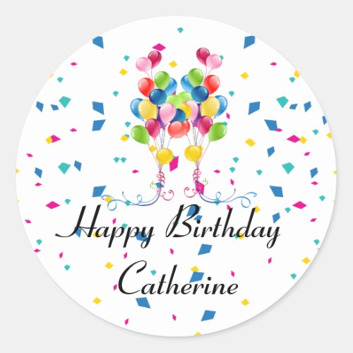 Colorful Balloons Happy Birthday Customizable Classic Round Sticker