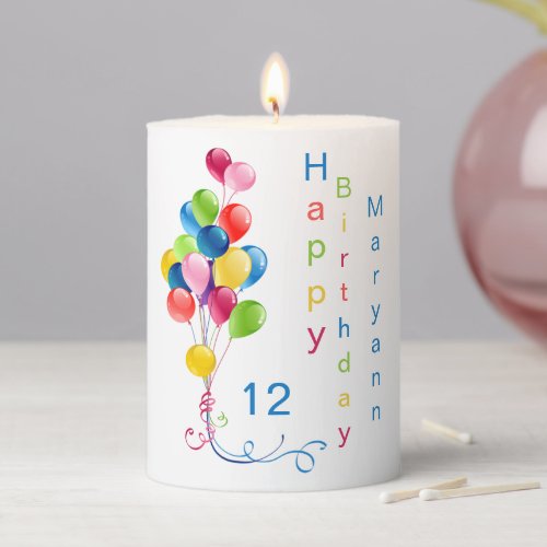 Colorful Balloons Happy Birthday Personalized Pillar Candle