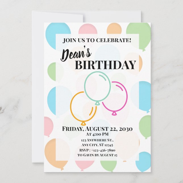 Colorful Balloons Invitation (Front)