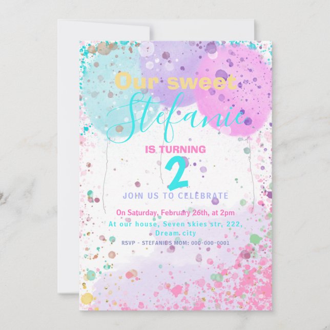 Colorful balloons kids birthday party invitation (Front)