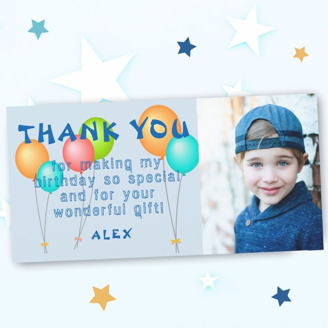 Colorful Balloons Kids Birthday Photo Thank You Card (Creator Uploaded)