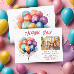 Colorful Balloons Kids Birthday Photo  Thank You Card<br><div class="desc">Colorful Balloons Kids Birthday Photo Thank You Card. Thank you birthday card for the children`s birthday party. This design comes with beautiful balloons in different colors in watercolor look. Personalize the card with your child`s name,  thank you message and photo.</div>