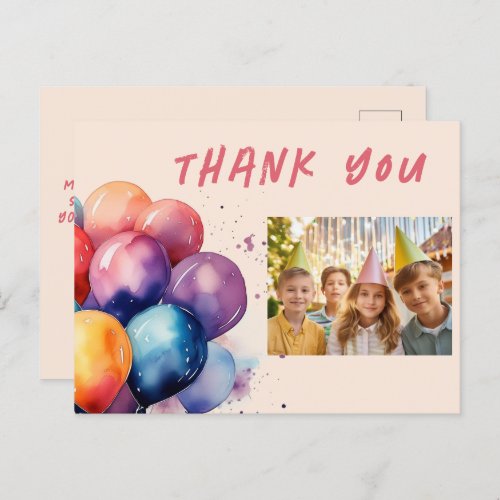 Colorful Balloons Kids Birthday Photo Thank you Postcard