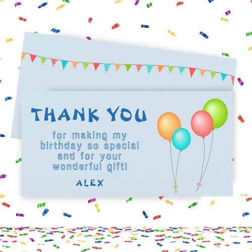 Colorful Balloons Kids Birthday Thank You Card