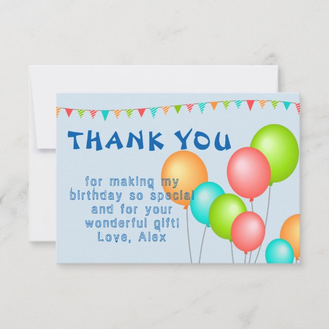 Colorful Balloons Kids Birthday Thank You Card (Front)