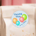 Colorful Balloons Kids Birthday Thank you Classic Round Sticker<br><div class="desc">Colorful Balloons Kids Birthday Thank you Classic Round Sticker. Thank you birthday sticker for the children`s birthday party. This design comes with balloons in red,  blue,  pink and green colors on a blue background. Thank your family and friends. Personalize the sticker with your child`s name.</div>