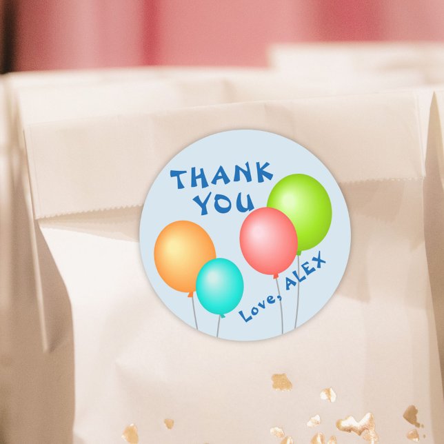 Colorful Balloons Kids Birthday Thank you Classic Round Sticker (Creator Uploaded)