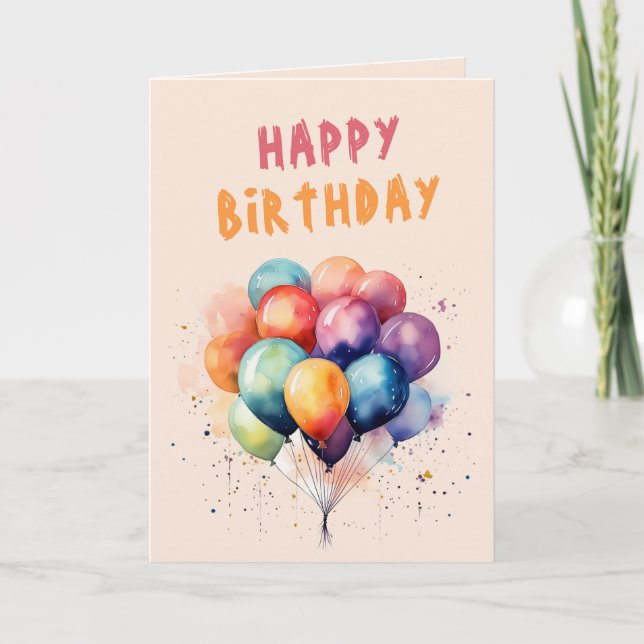 Colorful Balloons Kids Happy Birthday Card (Front)