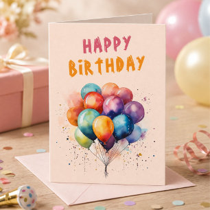 Colorful Balloons Kids Happy Birthday Card