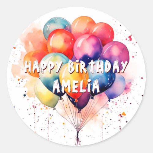 Colorful Balloons Kids Happy Birthday  Classic Round Sticker