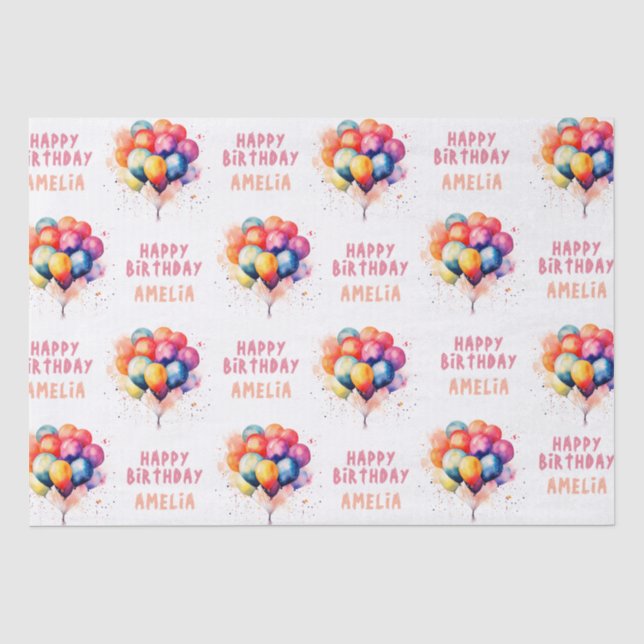 Colorful Balloons Kids Happy Birthday Gift Tissue Paper (Front)