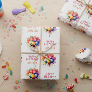 Colorful Balloons Kids Happy Birthday Gift Wrapping Paper Sheets