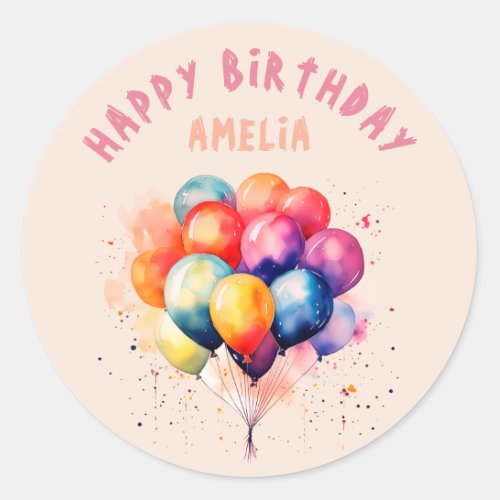 Colorful Balloons Kids Happy Birthday Party Classic Round Sticker