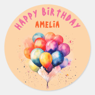 Colorful Balloons Kids Happy Birthday Party Classic Round Sticker