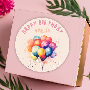 Colorful Balloons Kids Happy Birthday Party Classic Round Sticker