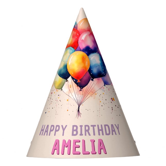 Colorful Balloons Kids Happy Birthday  Party Hat (Front)