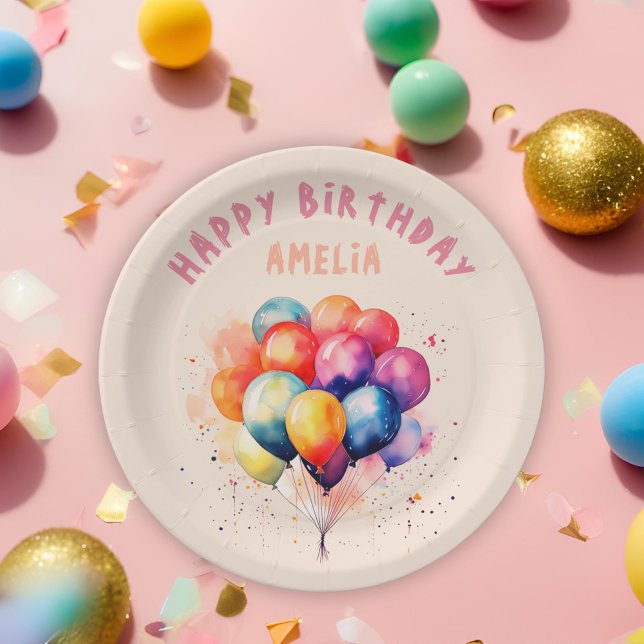 Colorful Balloons Kids Happy Birthday Party Paper Plates (Creator Uploaded)