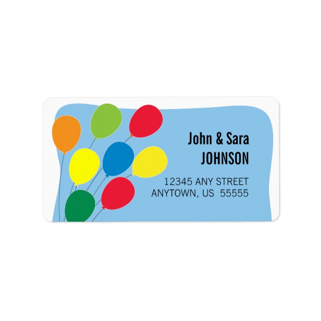 Colorful Balloons on Light Blue Background Label (Front)