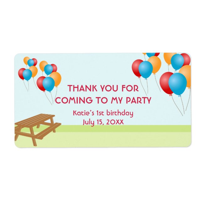 Colorful balloons outdoor picnic party favor label (Front)