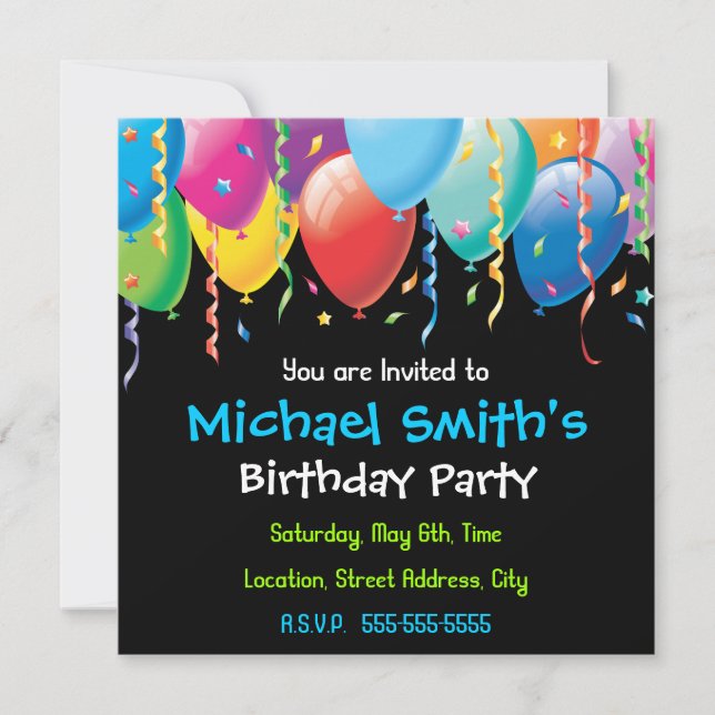 Colorful Balloons Party Invitation (Front)