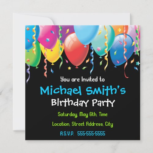 Colorful Balloons Party Invitation
