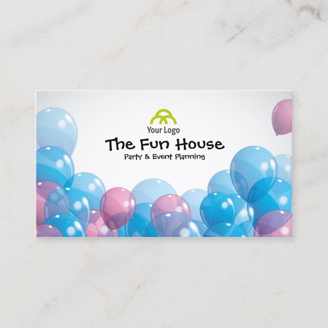 Colorful Balloons Party Planner Business Card (Front)
