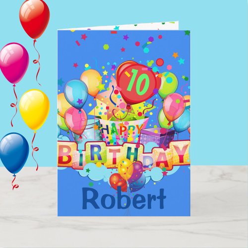 Colorful Balloons Personalize NAME AGE Birthday Card