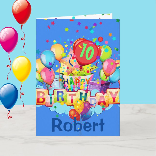 Colorful Balloons Personalize NAME AGE Birthday Card (Creator Uploaded)