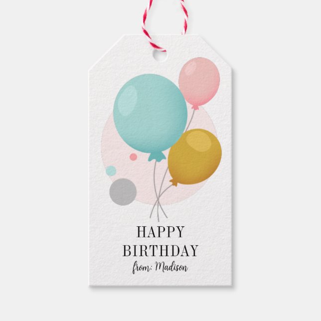 Colorful Balloons Personalized Happy Birthday Gift Tags (Front)