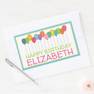 Colorful Balloons Personalized Happy Birthday Rectangular Sticker