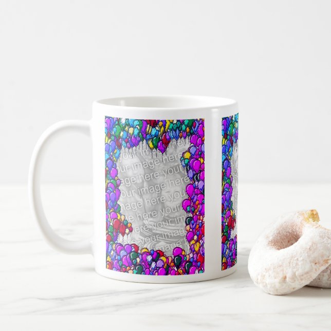 Colorful Balloons Photo Frame Design Coffee Mug (With Donut)