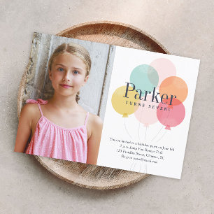 Colorful Balloons Photo Kids Birthday Party Invitation