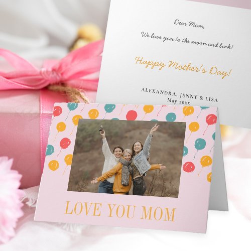 Colorful balloons pink and orange Mothers Day Card