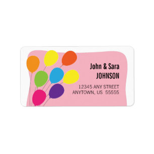 Colorful Balloons Pink Background Label