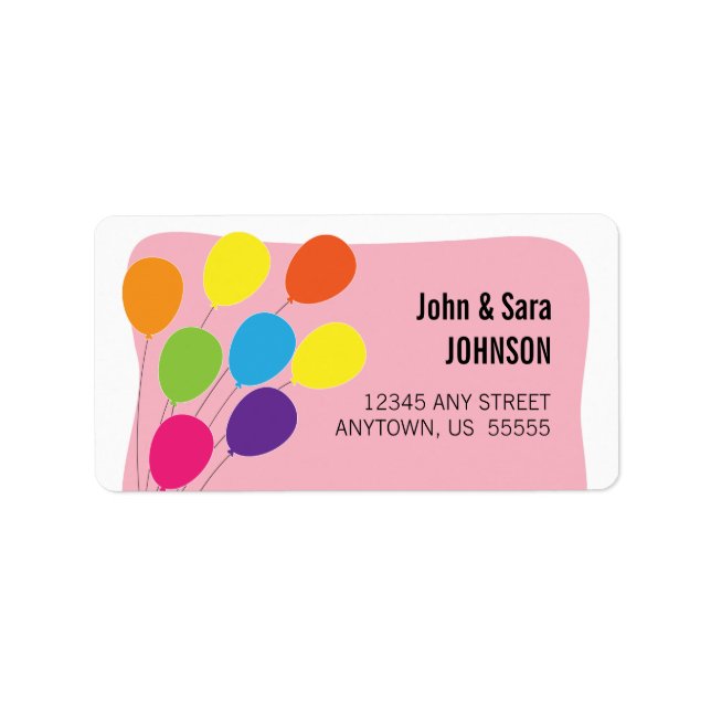 Colorful Balloons Pink Background Label (Front)