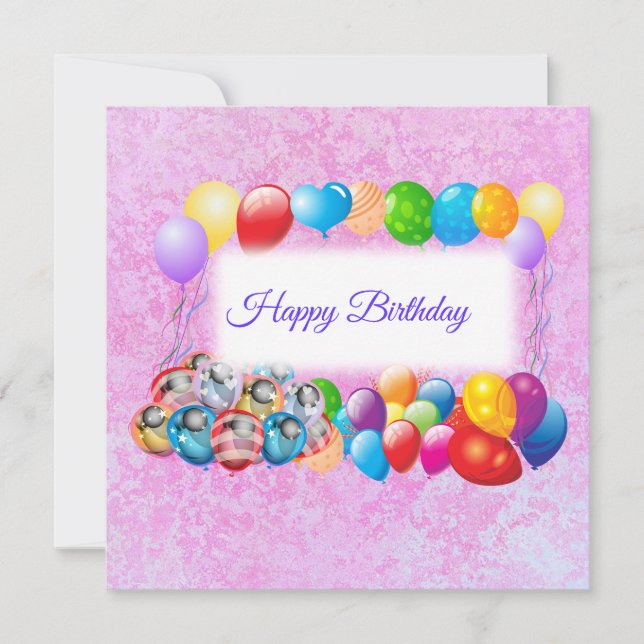 Colorful Balloons, Pink Birthday Card (Front)
