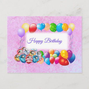 Colorful Balloons, Pink Birthday Postcard