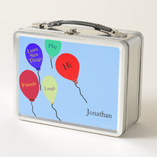 Colorful Balloons Red Orange Green Messages Metal Lunch Box