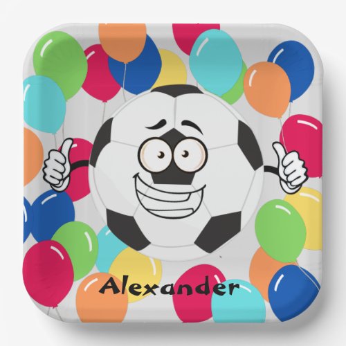 Colorful Balloons Soccer ball funny face  Paper Plates