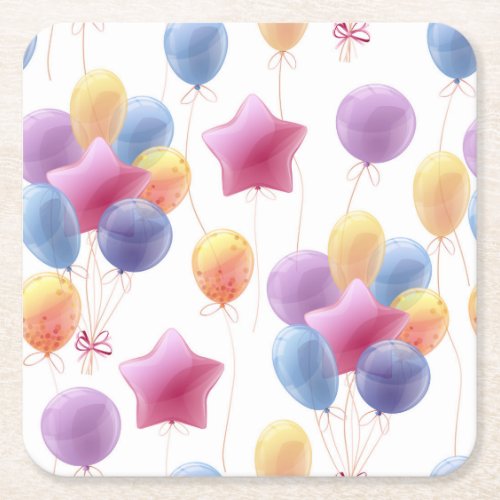 Colorful balloons square paper coaster