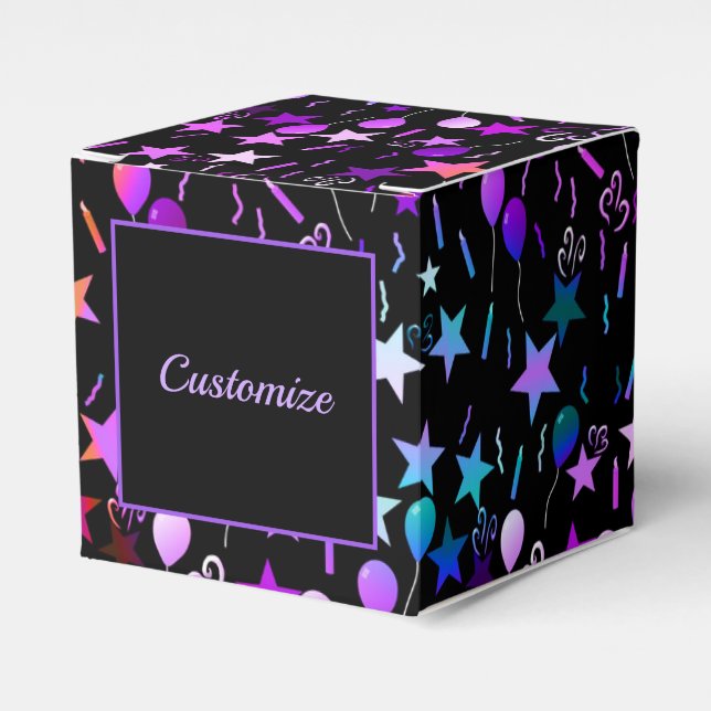 Colorful Balloons & Stars Cube Favor Box (Front Side)