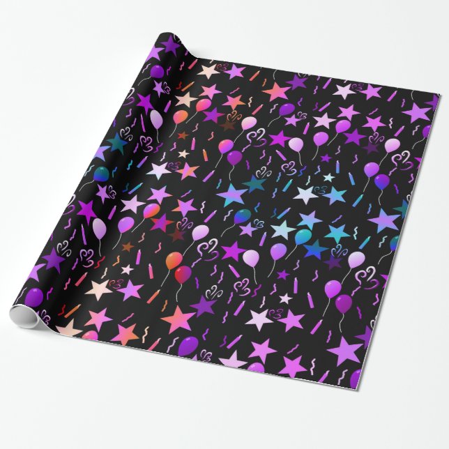 Colorful Balloons & Stars Wrapping paper (Unrolled)